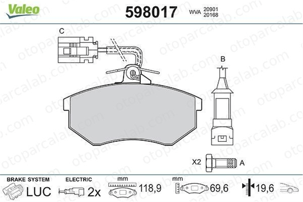 VALEO 598017 Fren Disk Balata Ön VW GOLF III PASSAT B5 443698151K 8A0698151A