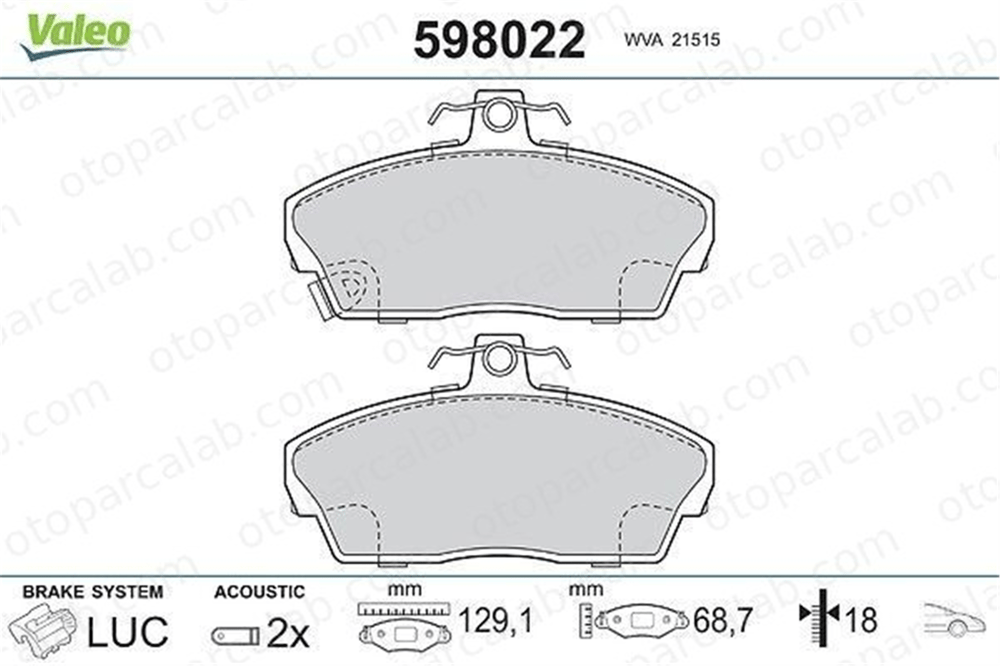 VALEO 598022 Fren Disk Balata Ön ROVER 200 II Hatchback 400 II 45022S74E10 45022S6DE01