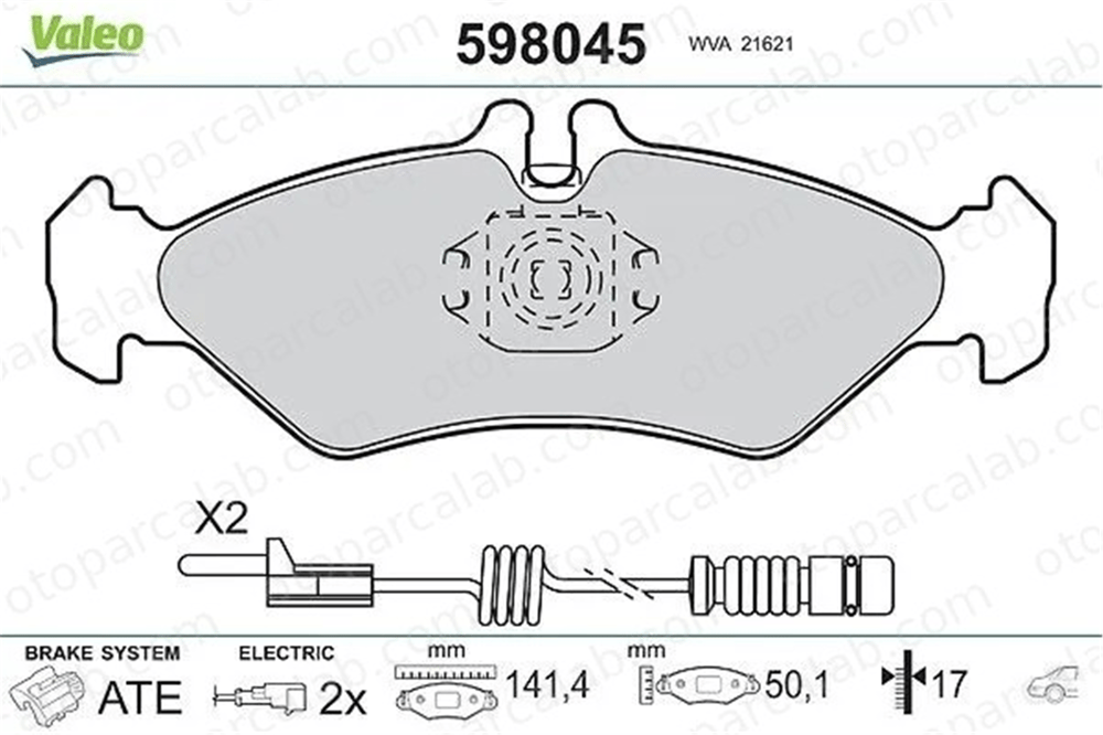 VALEO 598045 Fren Disk Balata Arka MERCEDES-BENZ SPRINTER 2-t Panelvan/Van SPRINTER 2-t Platform şasi A0044205620 2D0698451A
