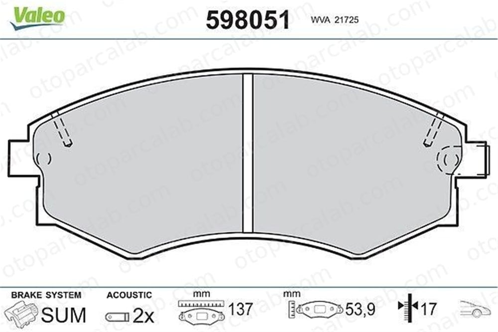 VALEO 598051 Fren Disk Balata Ön SSANGYONG KORANDO HYUNDAI SONATA III 5810128A00 5810128A20