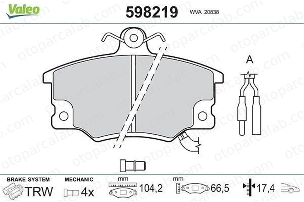 VALEO 598219 Fren Disk Balata Ön FIAT TIPO TEMPRA S.W. 5892738 793460