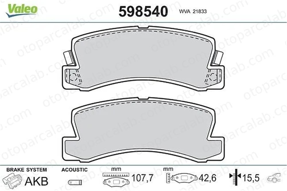 VALEO 598540 Fren Disk Balata Arka TOYOTA CAMRY CARINA E VI 446633050 0446633050