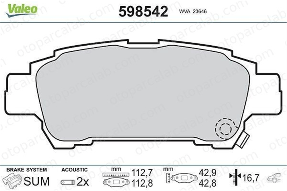 VALEO 598542 Fren Disk Balata Arka TOYOTA AVENSIS VERSO PREVIA II 446628030 04466-28030
