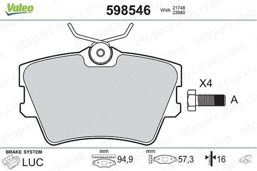VALEO 598546 Fren Disk Balata Arka RENAULT TRAFIC III Minibüs/Otobüs TRAFIC II Panelvan/Van 440607091R 6000620052
