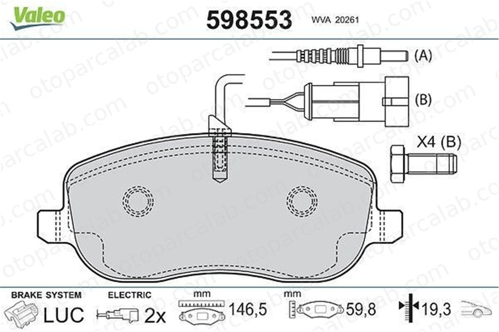 VALEO 598553 Fren Disk Balata Ön CITROËN JUMPY C8 425220 425231