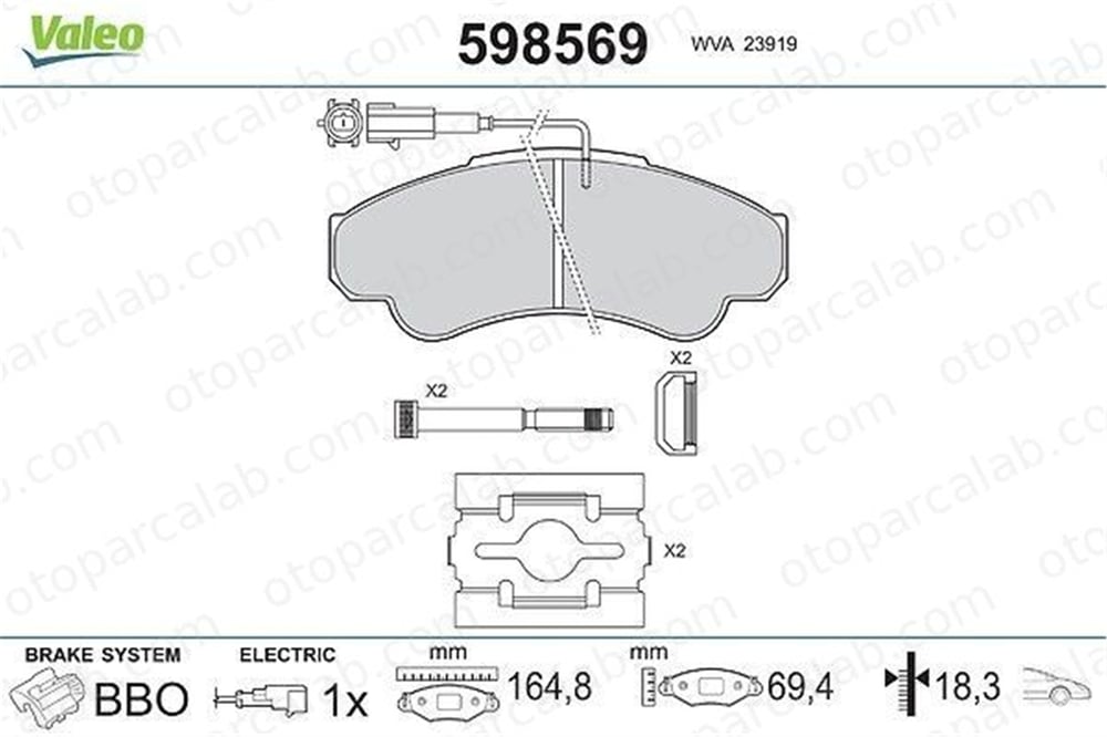 VALEO 598569 Fren Disk Balata Ön FIAT DUCATO Minibüs/Otobüs DUCATO Platform şasi 77362216 425244