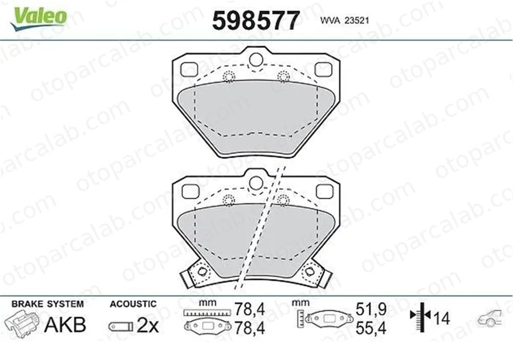 VALEO 598577 Fren Disk Balata Arka TOYOTA COROLLA YARIS VERSO 446620090 446652010