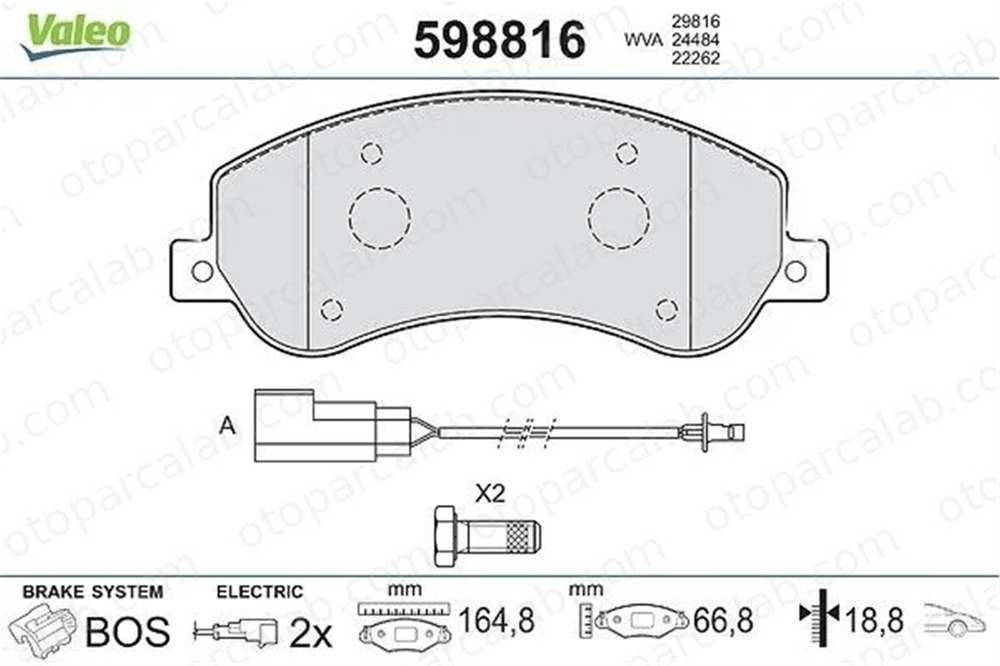 VALEO 598816 Fren Disk Balata Ön FORD TRANSIT Panelvan/Van TRANSIT Platform şasi 1121170400 1170486300