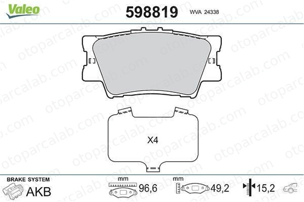 VALEO 598819 Fren Disk Balata Arka TOYOTA CAMRY Sedan RAV 4 IV 446602220 446606060