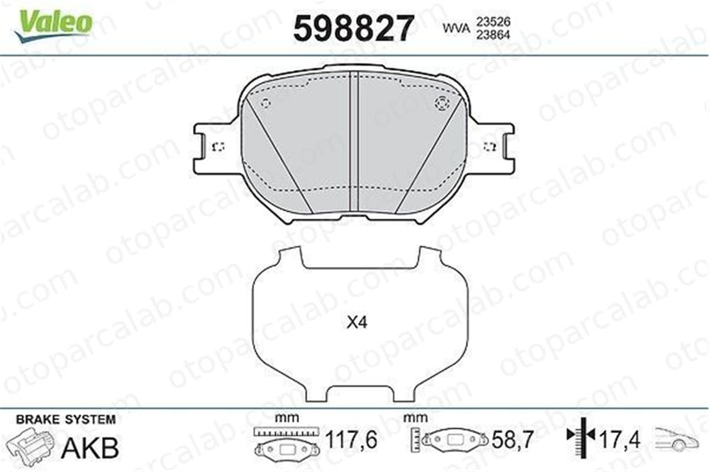VALEO 598827 Fren Disk Balata Ön TOYOTA COROLLA Sedan CELICA Coupe 446513030 04465-13030