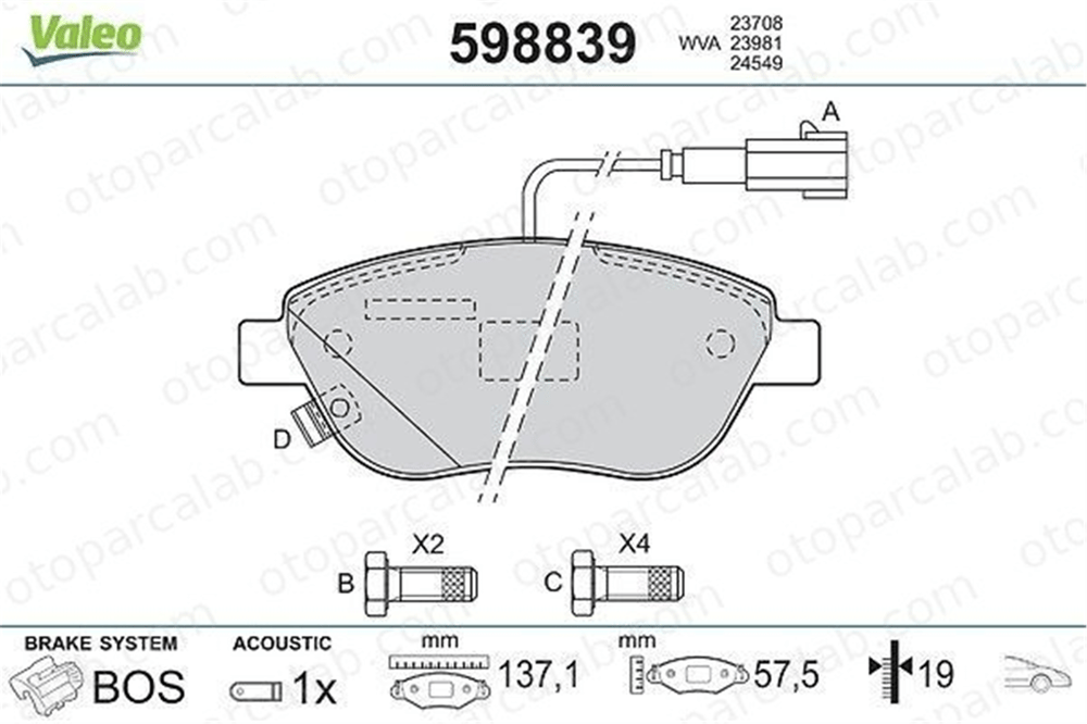 VALEO 598839 Fren Disk Balata Ön FIAT 500L OPEL CORSA D 93189816 77366481