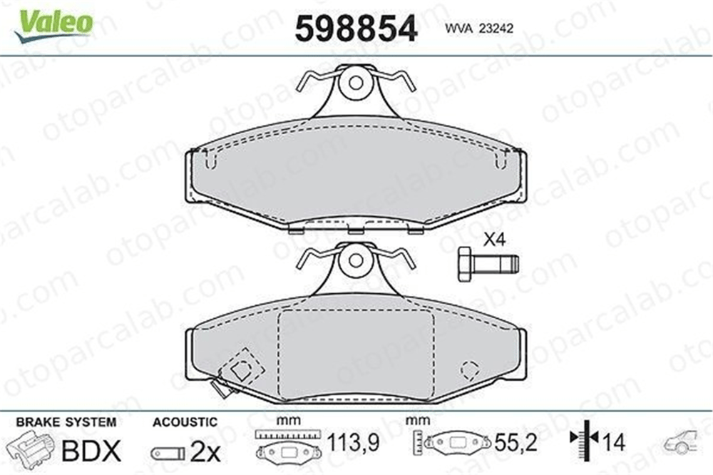 VALEO 598854 Fren Disk Balata Arka SSANGYONG KORANDO MUSSO 4841305000 48413050A0