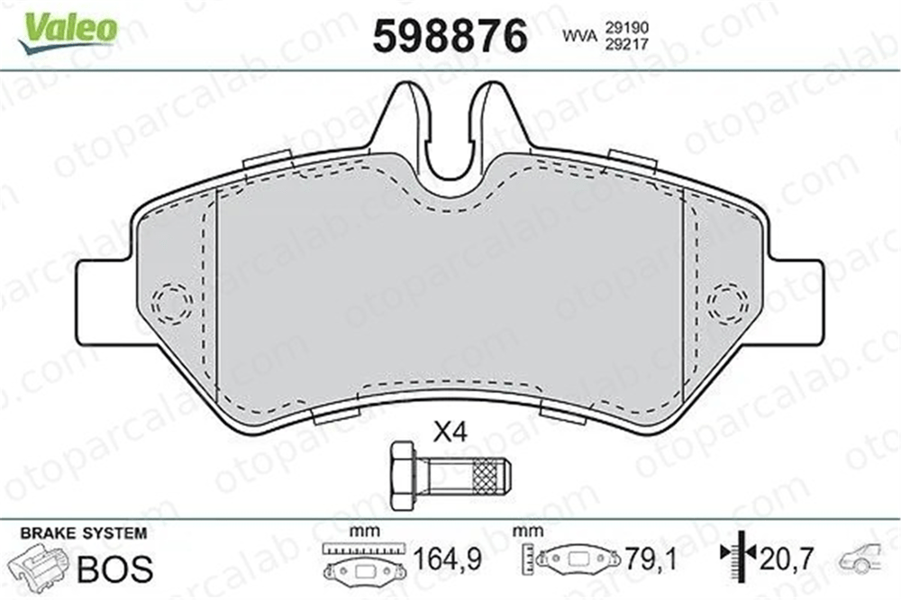 VALEO 598876 Fren Disk Balata Arka MERCEDES-BENZ SPRINTER 5-t Panelvan/Van SPRINTER 5-t Platform şasi 64204520 0064204520