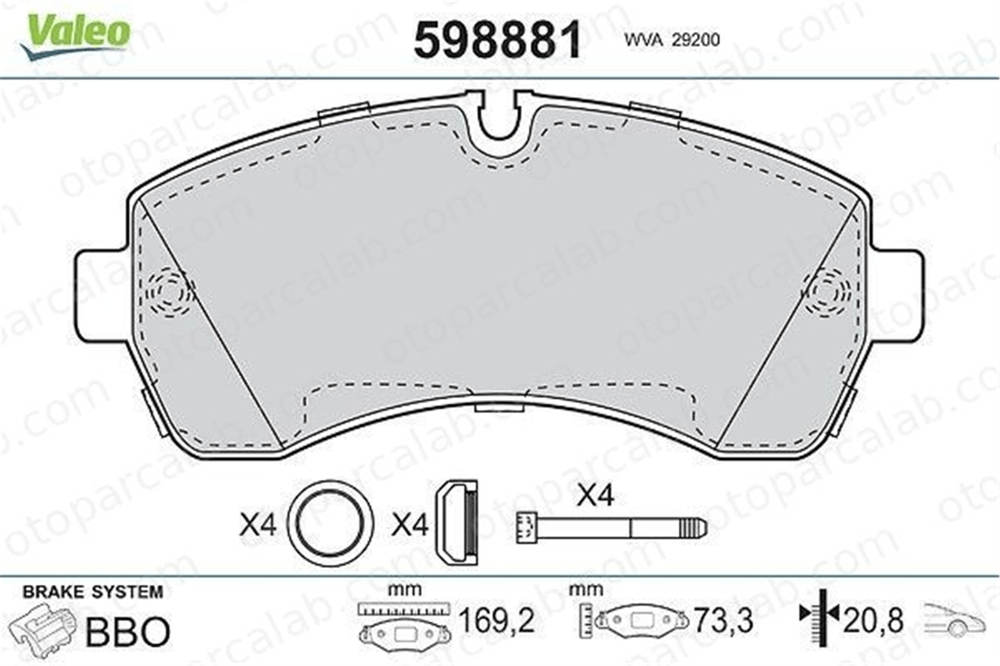 VALEO 598881 Fren Disk Balata Ön MERCEDES-BENZ SPRINTER 3,5-t Panelvan/Van SPRINTER 3,5-t Platform şasi 44206820 0044206820
