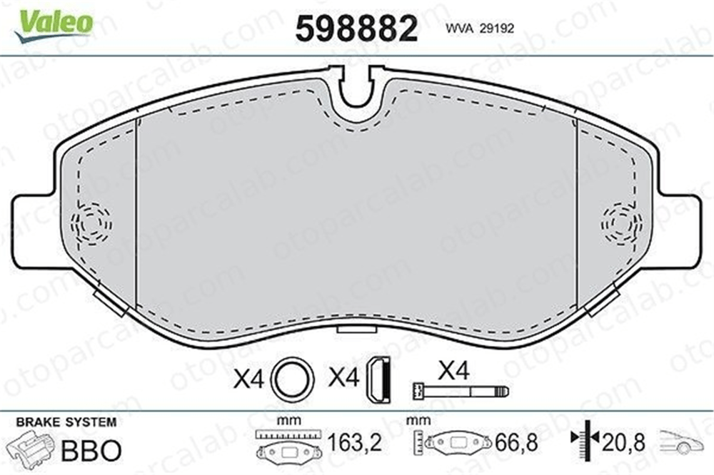 VALEO 598882 Fren Disk Balata Ön MERCEDES-BENZ SPRINTER 3,5-t Panelvan/Van SPRINTER 3,5-t Platform şasi 2E0698151 A9064210400
