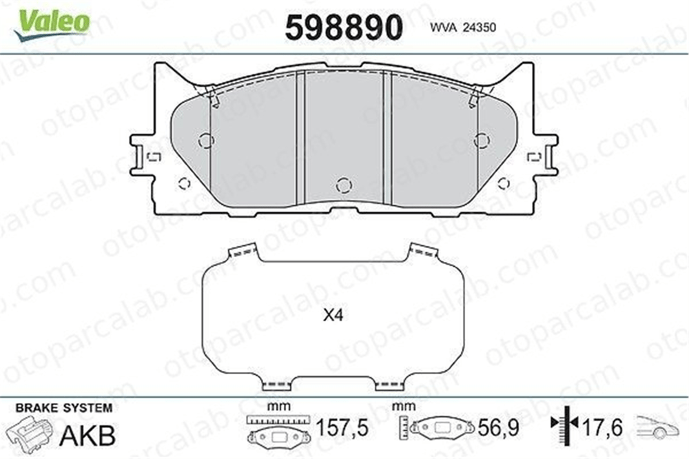 VALEO 598890 Fren Disk Balata Ön TOYOTA CAMRY Sedan CAMRY 446533440 446533450