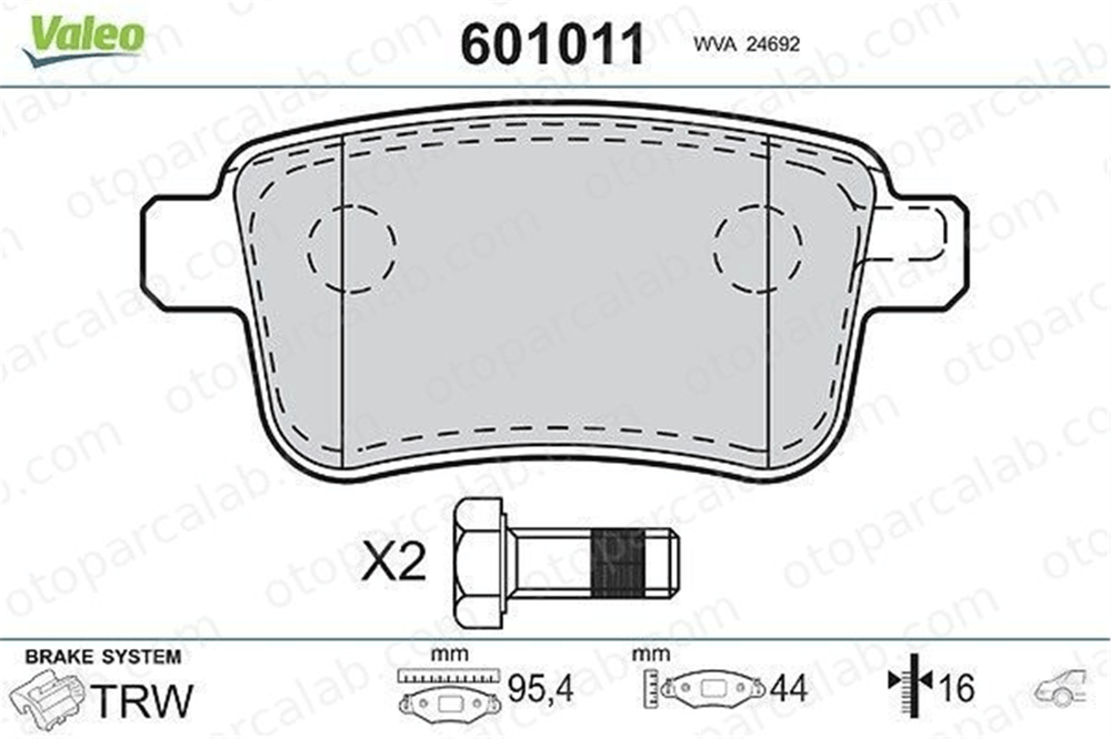 VALEO 601011 Fren Disk Balata Arka RENAULT KANGOO / GRAND KANGOO II KANGOO Express 4154210400 4154210410