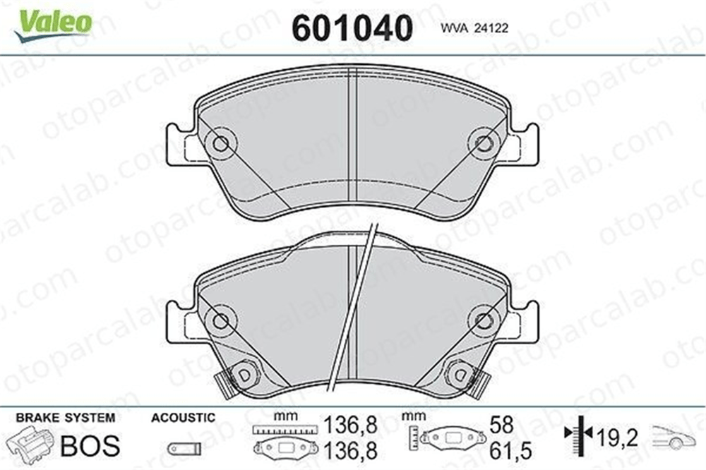 VALEO 601040 Fren Disk Balata Ön TOYOTA AURIS COROLLA Sedan 446502160 446502200