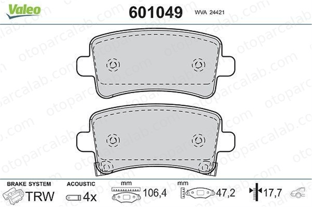VALEO 601049 Fren Disk Balata Arka OPEL INSIGNIA A INSIGNIA A Sports Tourer 39021482 13237768