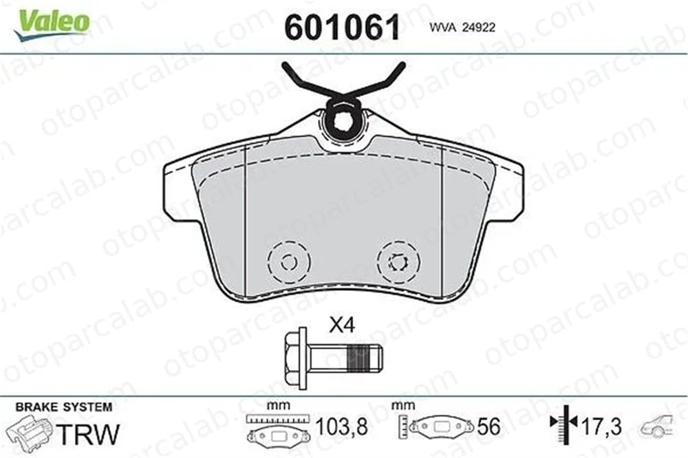 VALEO 601061 Fren Disk Balata Arka CITROËN C4 II PEUGEOT 508 I 425435 1608520680