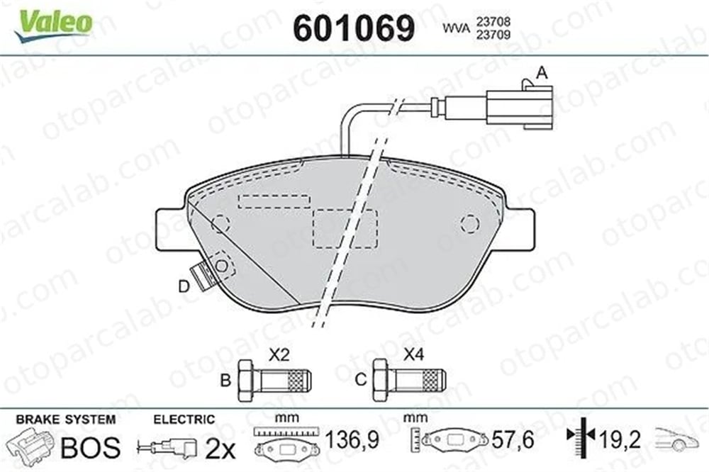 VALEO 601069 Fren Disk Balata Ön FIAT DOBLO Cargo PUNTO 77365468 77366530