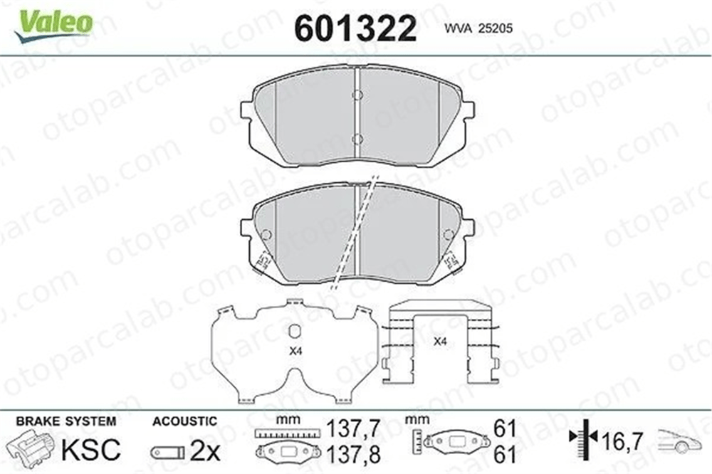 VALEO 601322 Fren Disk Balata Ön HYUNDAI ix35 KIA SPORTAGE III 581012SA70 581012SA51