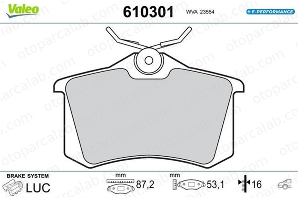 VALEO 610301 Fren Disk Balata Arka AUDI A4 B5 Avant RENAULT CAPTUR II 610301 8E0698451D
