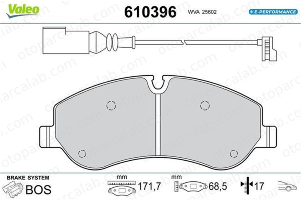 VALEO 610396 Fren Disk Balata Ön FORD TRANSIT CUSTOM V362 Minibüs/Otobüs TRANSIT CUSTOM V362 Panelvan/Van 610396 3H23D05