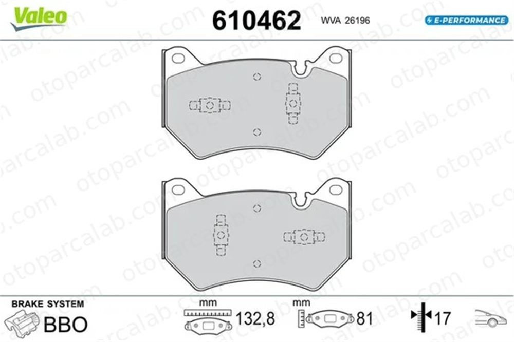 VALEO 610462 Fren Disk Balata Ön AUDI Q5 Q5 Sportback 610462 80A698151B