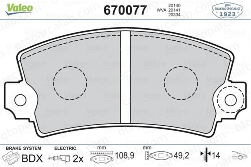 VALEO 670077 Fren Disk Balata Ön RENAULT 5 PEUGEOT 305 II 7701202954 8671000109