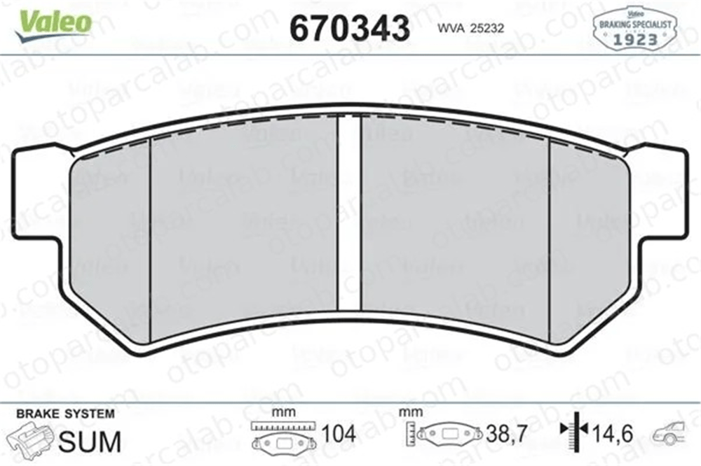 VALEO 670343 Fren Disk Balata Arka CHEVROLET LACETTI NUBIRA Station wagon 96800089 42794394