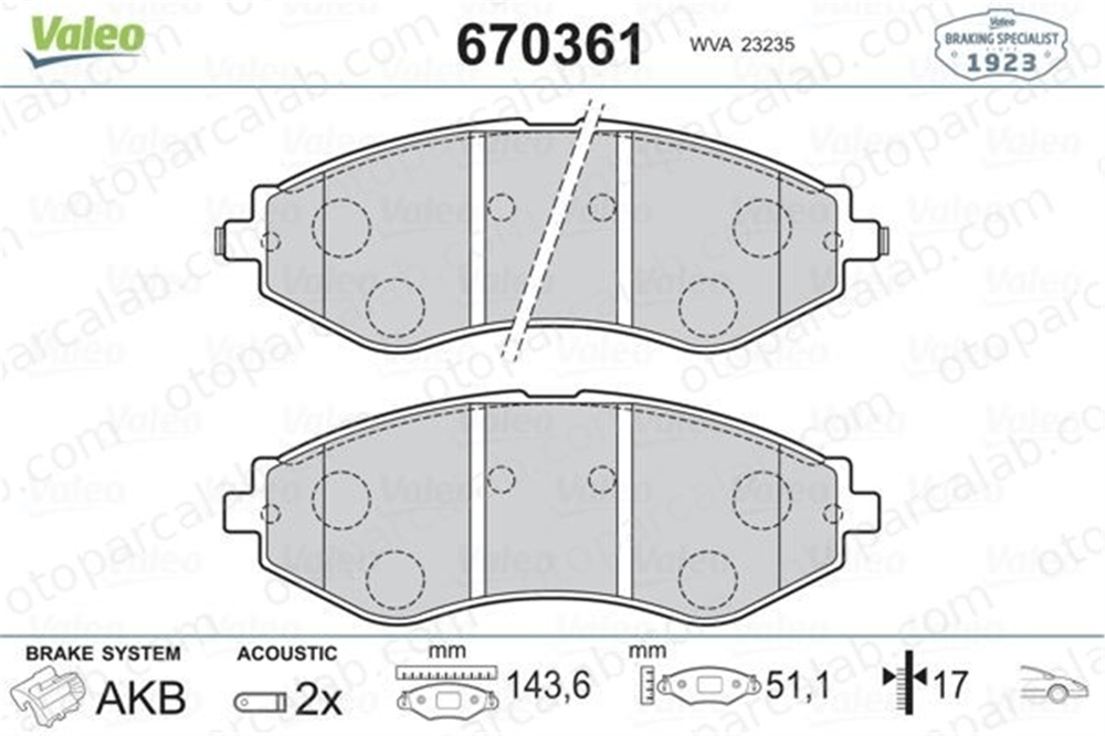 VALEO 670361 Fren Disk Balata Ön DAEWOO NUBIRA Sedan NUBIRA Wagon 96405129 96391891