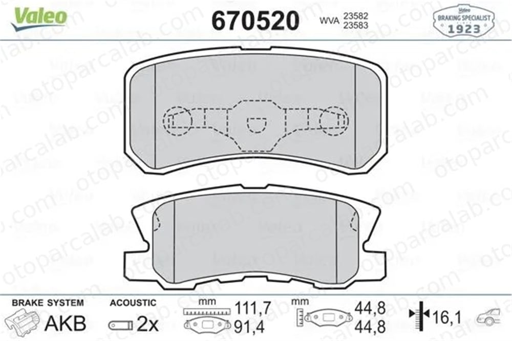 VALEO 670520 Fren Disk Balata Arka MITSUBISHI ASX OUTLANDER II MR510544 MZ690346