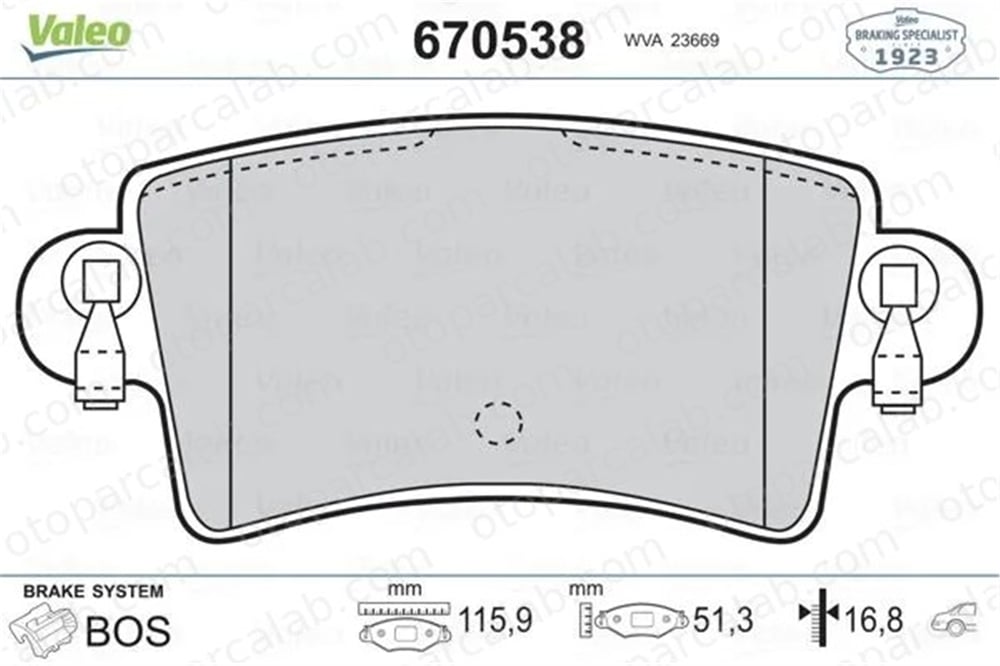 VALEO 670538 Fren Disk Balata Arka OPEL MOVANO A Panelvan/Van RENAULT MASTER II Minibüs/Otobüs 7701206763 4406000QAE