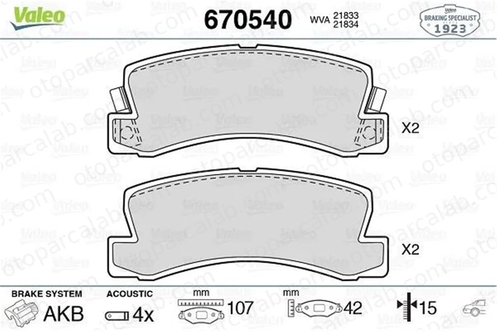 VALEO 670540 Fren Disk Balata Arka TOYOTA COROLLA COROLLA Compact 446612010 446633050
