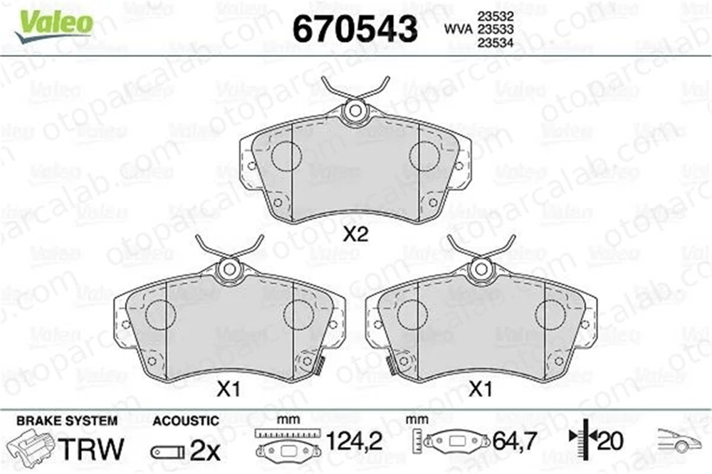 VALEO 670543 Fren Disk Balata Ön CHRYSLER PT CRUISER DODGE NEON II 5086364A 5017843AA