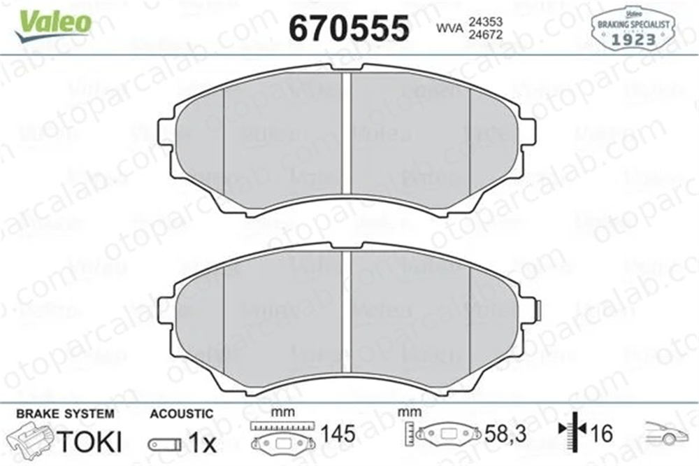 VALEO 670555 Fren Disk Balata Ön FORD RANGER MAZDA B-SERIE 3M352001BA 1356600