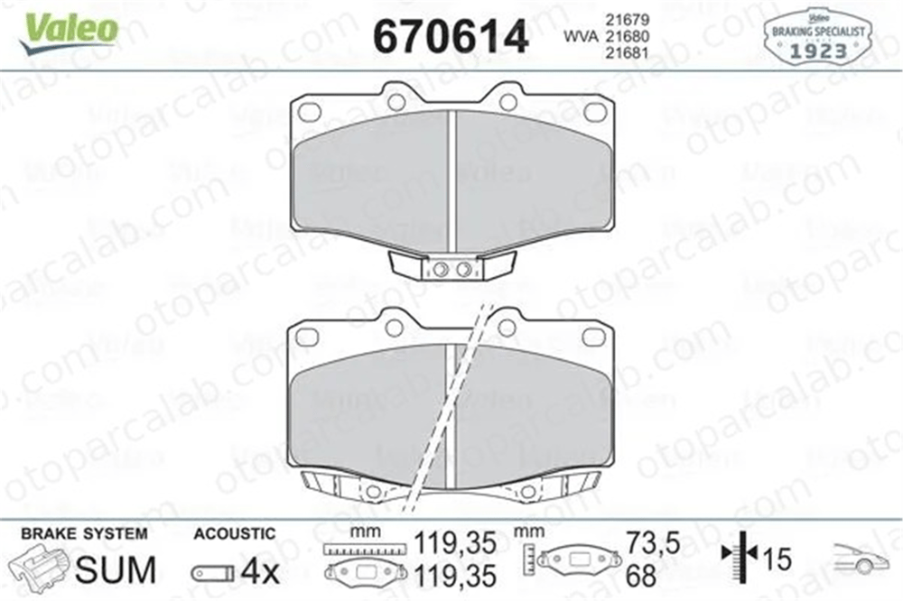 VALEO 670614 Fren Disk Balata Ön TOYOTA HILUX V Pick-up HILUX VI Pick-up 446535140 446535020