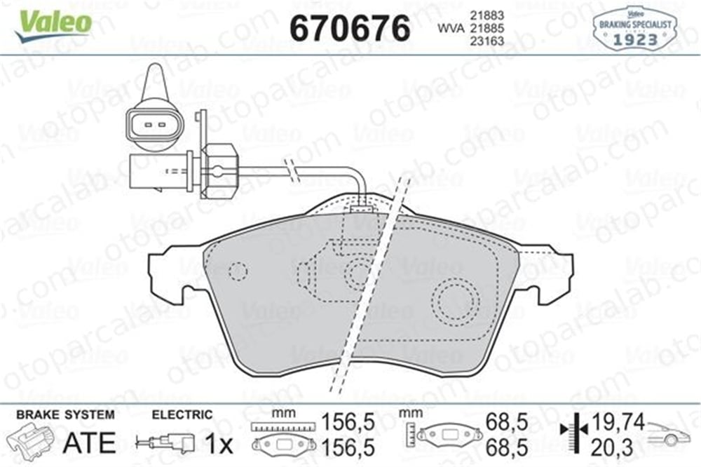 VALEO 670676 Fren Disk Balata Ön VW TRANSPORTER T4 Minibüs/Otobüs TRANSPORTER T4 Panelvan/Van 7D0698151F 7D0698151D