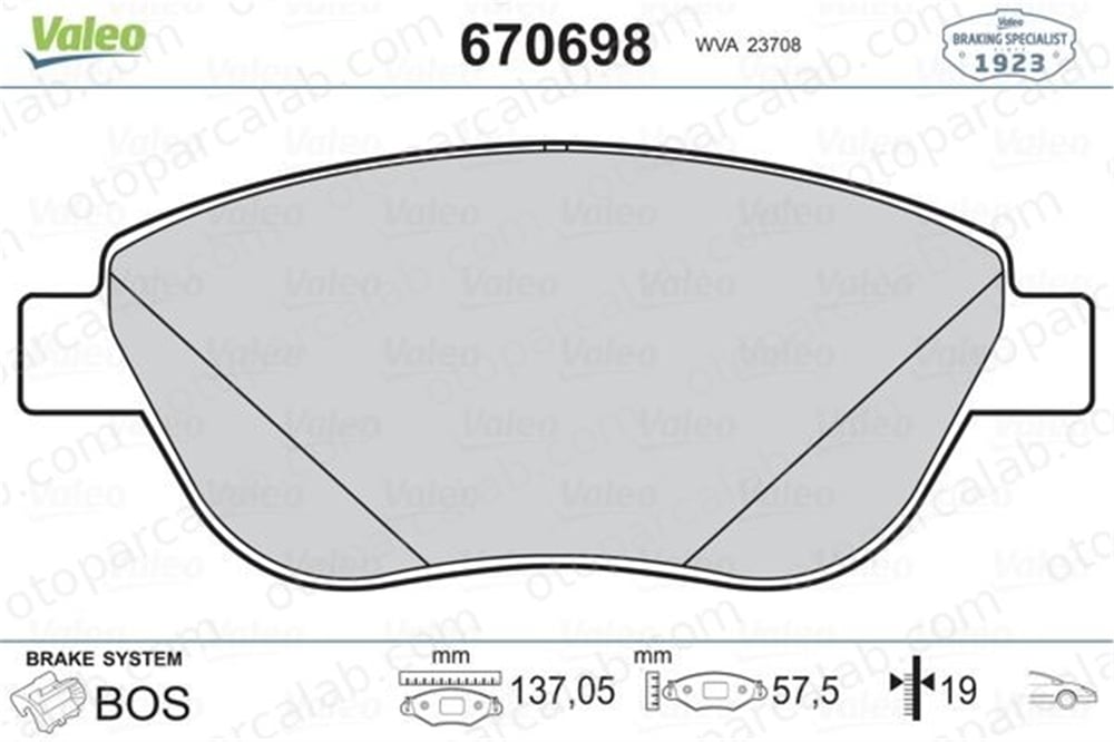 VALEO 670698 Fren Disk Balata Ön FIAT DOBLO Kasa/büyük limuzin DOBLO MPV 77363958 71770080