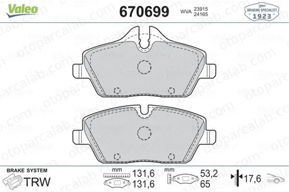 VALEO 670699 Fren Disk Balata Ön MINI MINI BMW 1 34106884263 2288854