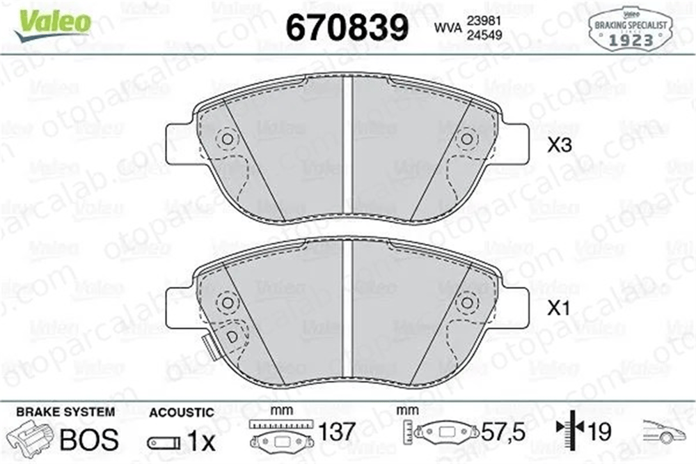 VALEO 670839 Fren Disk Balata Ön OPEL CORSA D CORSA D Kasa/eğik arka 1605354 93169175