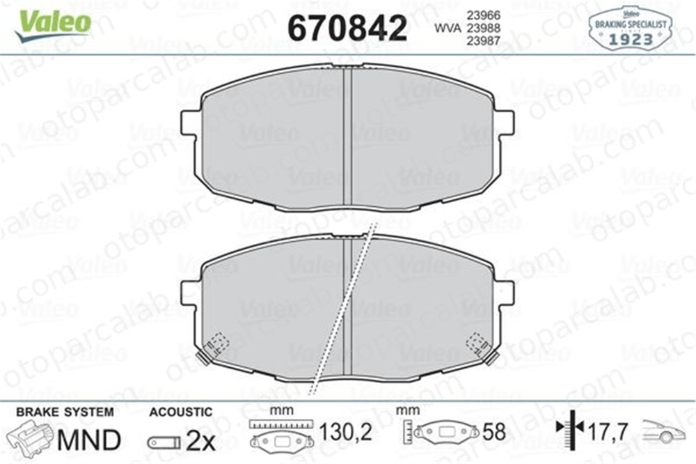 VALEO 670842 Fren Disk Balata Ön KIA CEE'D SW PRO CEE'D 581011HA00 581011HA10