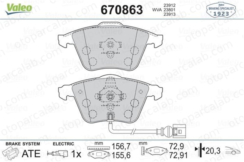 VALEO 670863 Fren Disk Balata Ön AUDI A3 A3 Sportback 1K0615105DF 1K0698151B