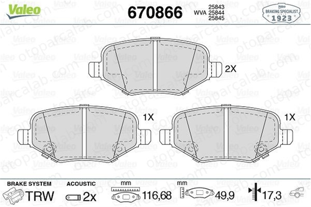 VALEO 670866 Fren Disk Balata Arka DODGE JOURNEY CHRYSLER GRAND VOYAGER V 68192439AA 68192439AB