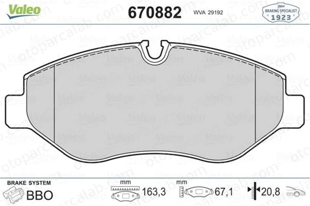 VALEO 670882 Fren Disk Balata Ön MERCEDES-BENZ SPRINTER 3,5-t Panelvan/Van SPRINTER 3,5-t Platform şasi 2E0698151 44208320
