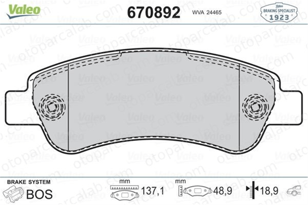 VALEO 670892 Fren Disk Balata Arka FIAT DUCATO Panelvan/Van DUCATO Minibüs/Otobüs 77364016 1611140880