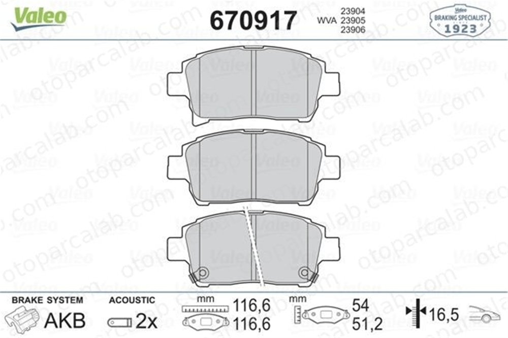 VALEO 670917 Fren Disk Balata Ön TOYOTA COROLLA YARIS 446513050 446513020