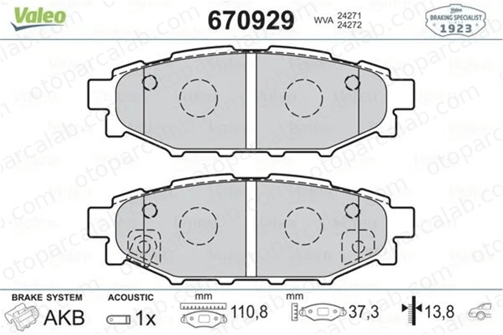 VALEO 670929 Fren Disk Balata Arka SUBARU IMPREZA Hatchback OUTBACK 26696AG030 26696AG010