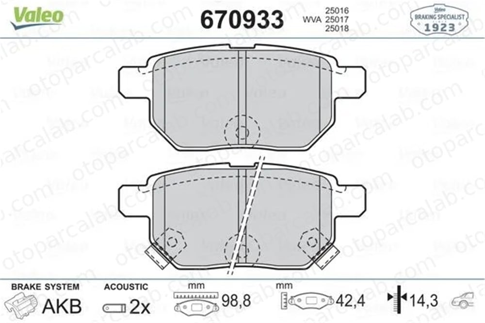 VALEO 670933 Fren Disk Balata Arka TOYOTA COROLLA Sedan AURIS 446612150 04466-12150
